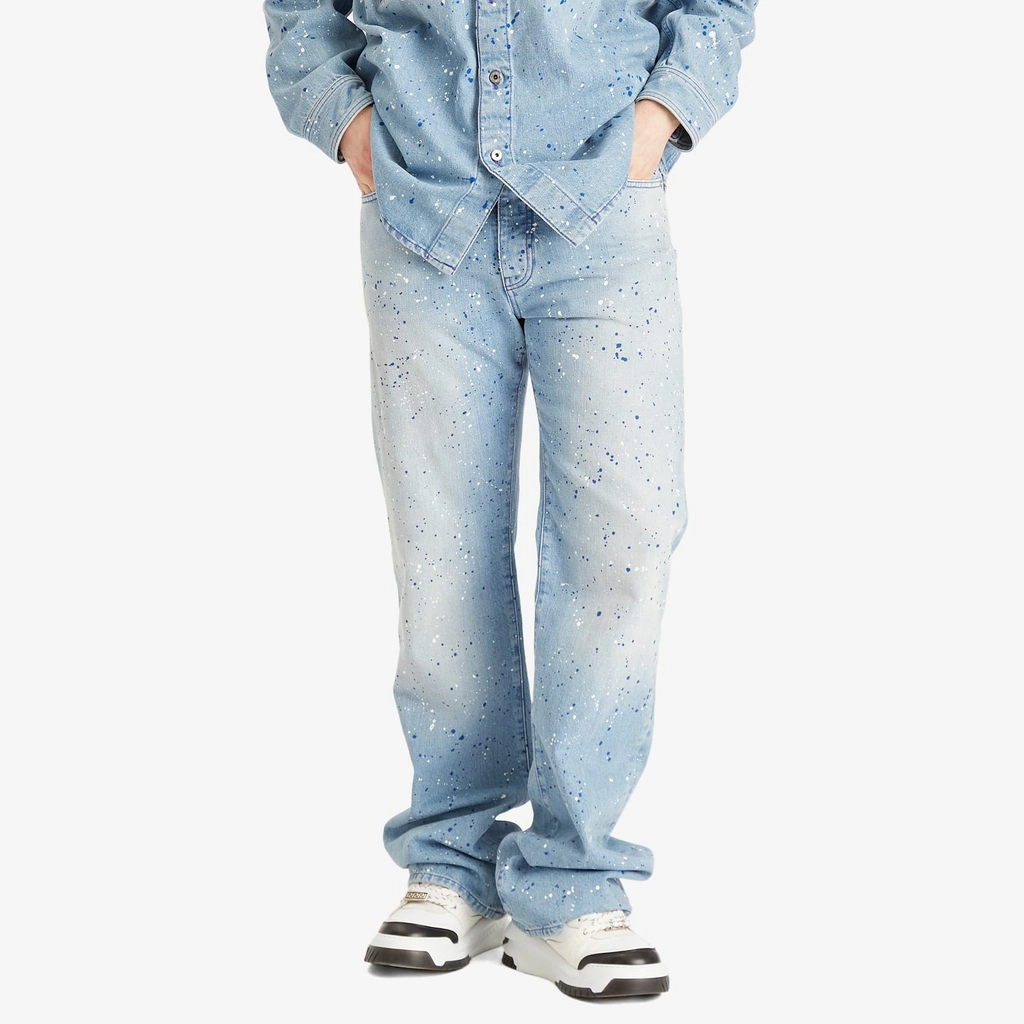 Off White Men's Paint Denim Relaxed Jeans Navy Blue